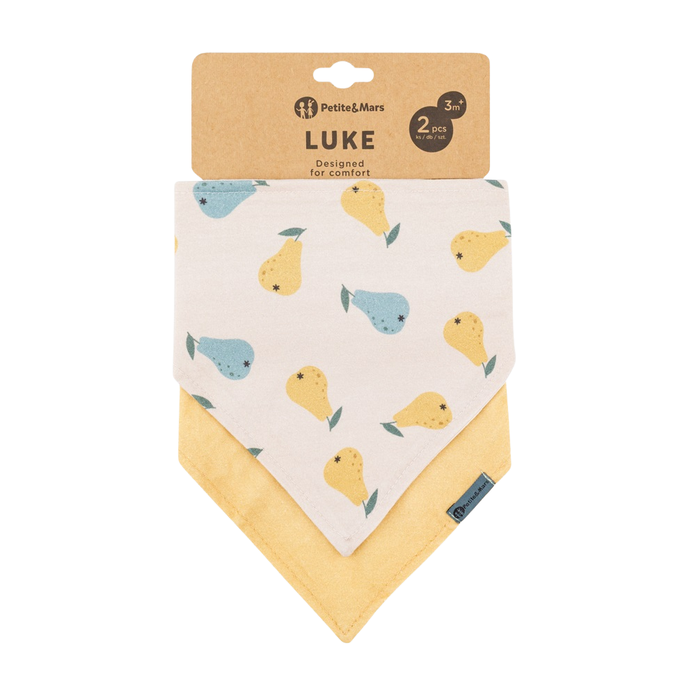 PETITE&MARS Bryndák bandana Luke Beige Pears&Intense Ochre 3m+, 2 ks