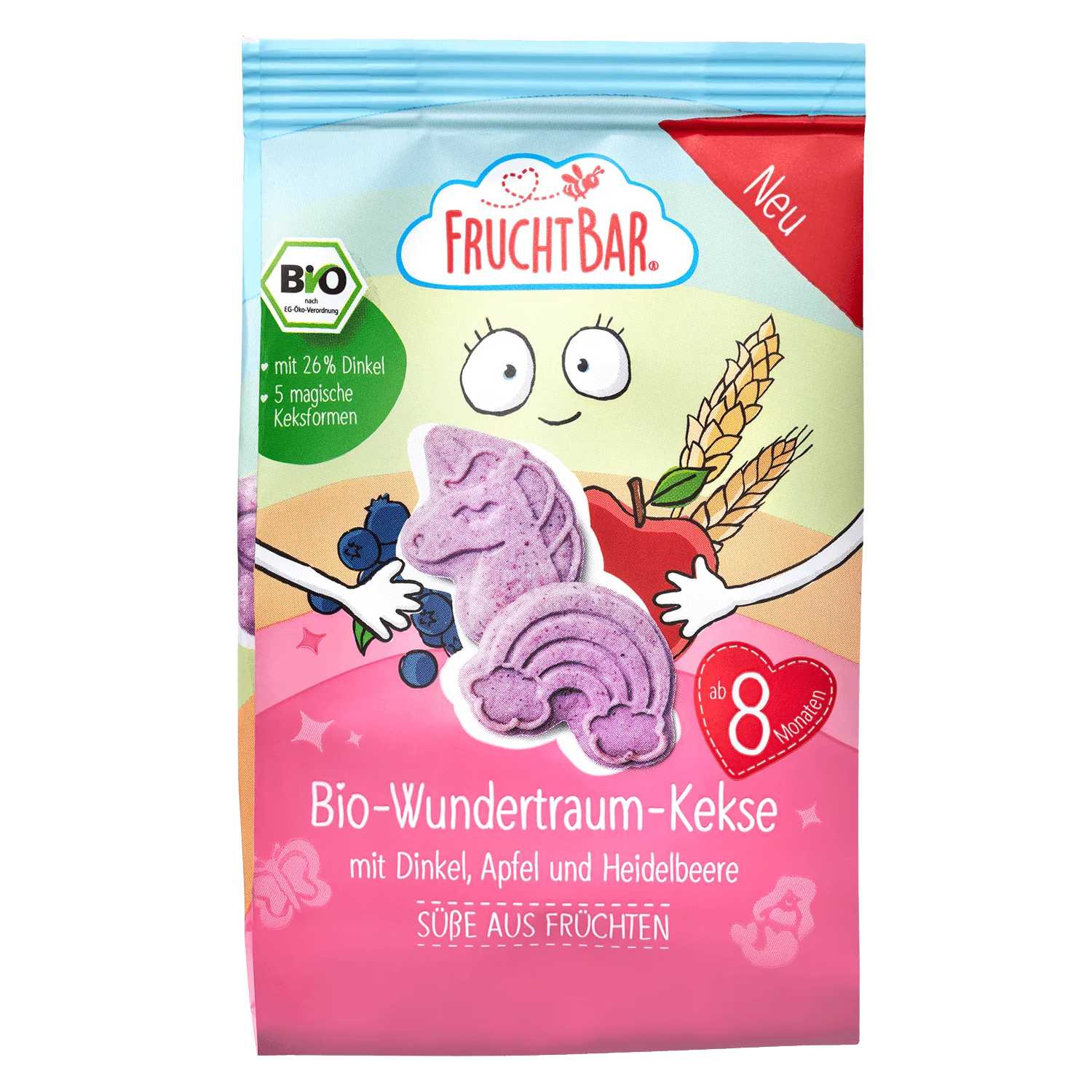 FRUCHTBAR BIO Špaldové máslové sušenky s ovocem Jednorožec 100 g