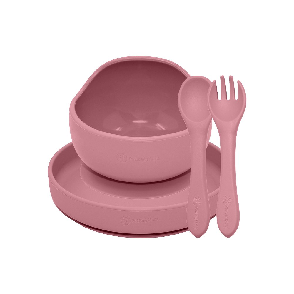 Fotografie PETITE&MARS Set jídelní silikonový TAKE&MATCH Dusty Pink 6m+ 3 ks