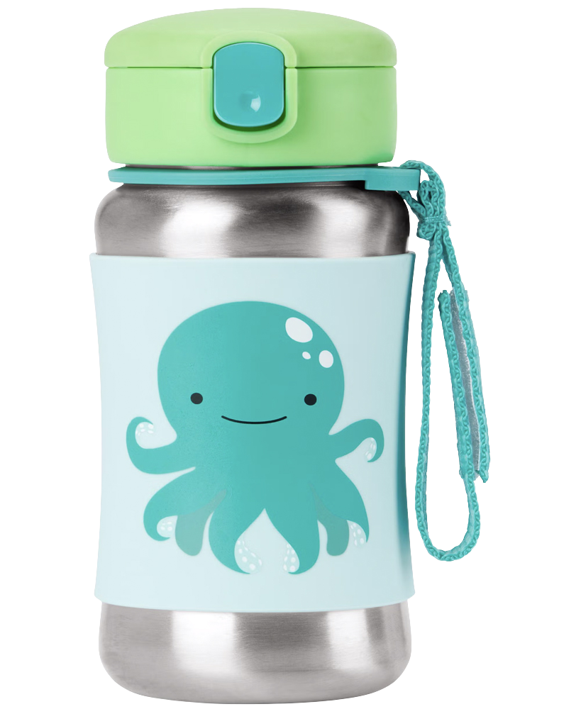 SKIP HOP Spark Style Láhev s brčkem na vodu nerez Chobotnice 12m+ 350 ml