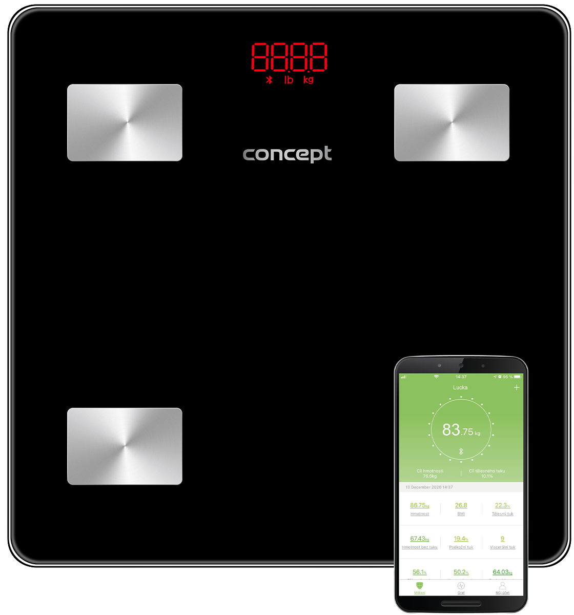 Fotografie Concept Osobní váha diagnostická Perfect Health VO4001, černá