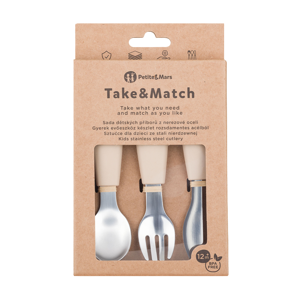 PETITE&MARS Sada příborů z nerezové oceli Take&Match Desert Sand 12m+