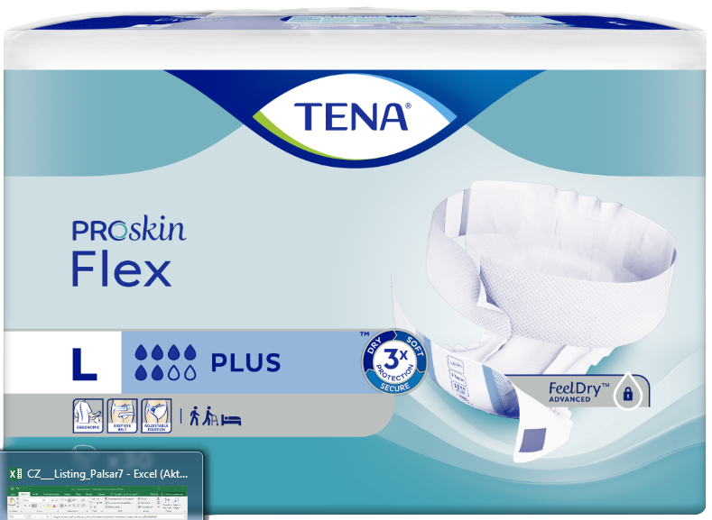 Fotografie TENA Flex Plus Large - Inkontinenční kalhotky s páskem na suchý zip (30ks)