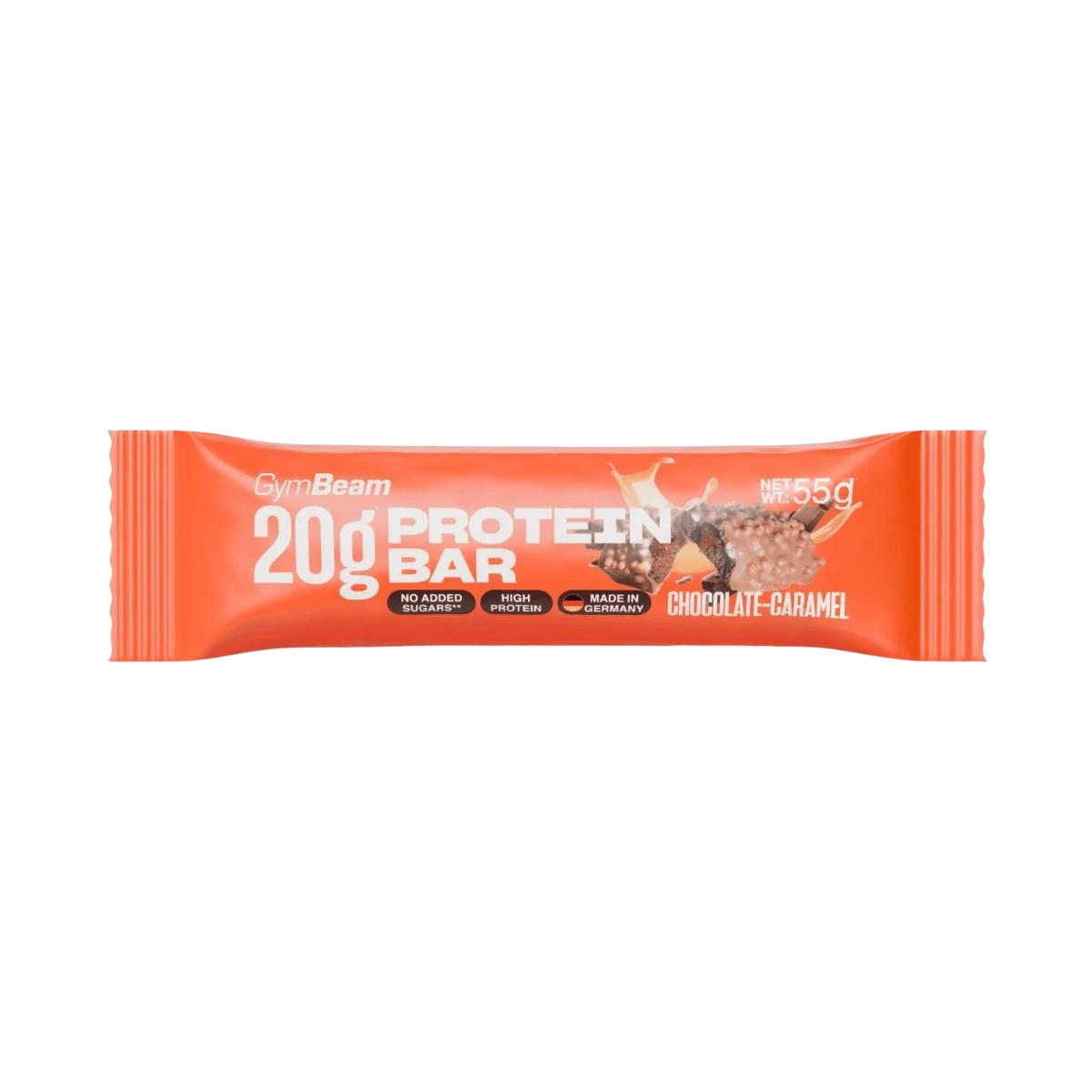 Fotografie GYMBEAM 20 g protein bar proteinová tyčinka čokoláda s karamelem 55 g