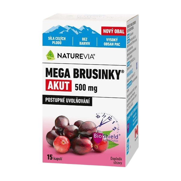 NatureVia Mega brusinky Akut 15 kapslí
