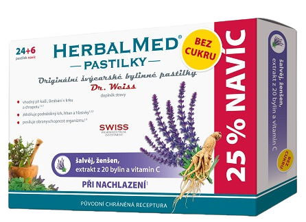 HerbalMed Šalvěj-ženšen bez cukru 30 pastilek