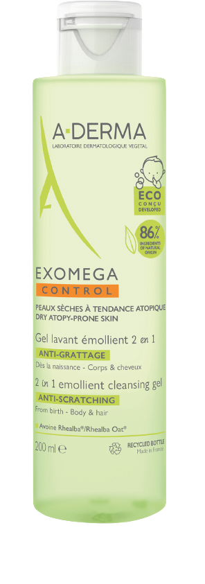 Fotografie A-Derma Exomega Control Zvláčňující mycí gel 2v1 200 ml