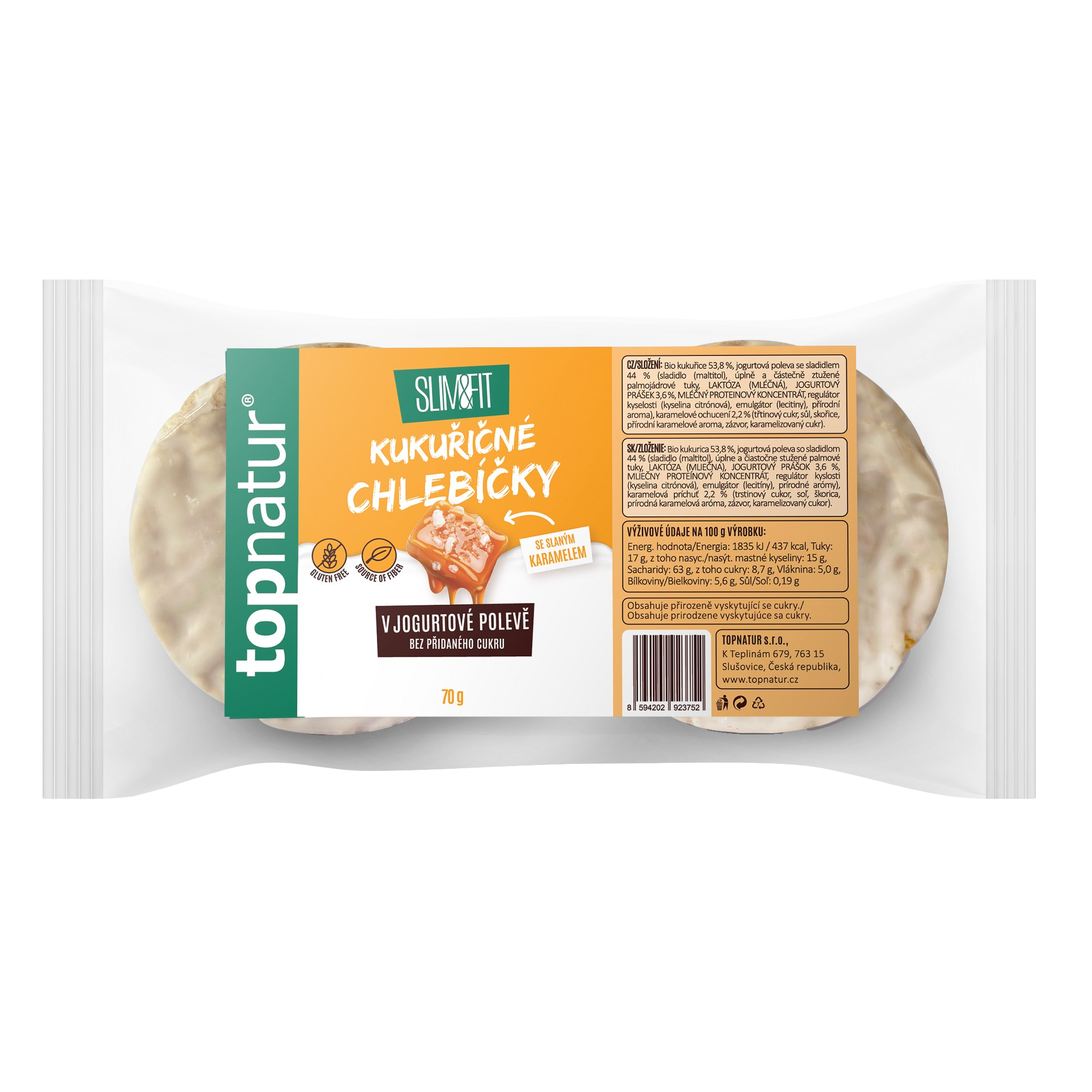 TOPNATUR Slim&Fit Kukuřičné chlebíčky se slaným karamelem v jogurtové polevě 70 g