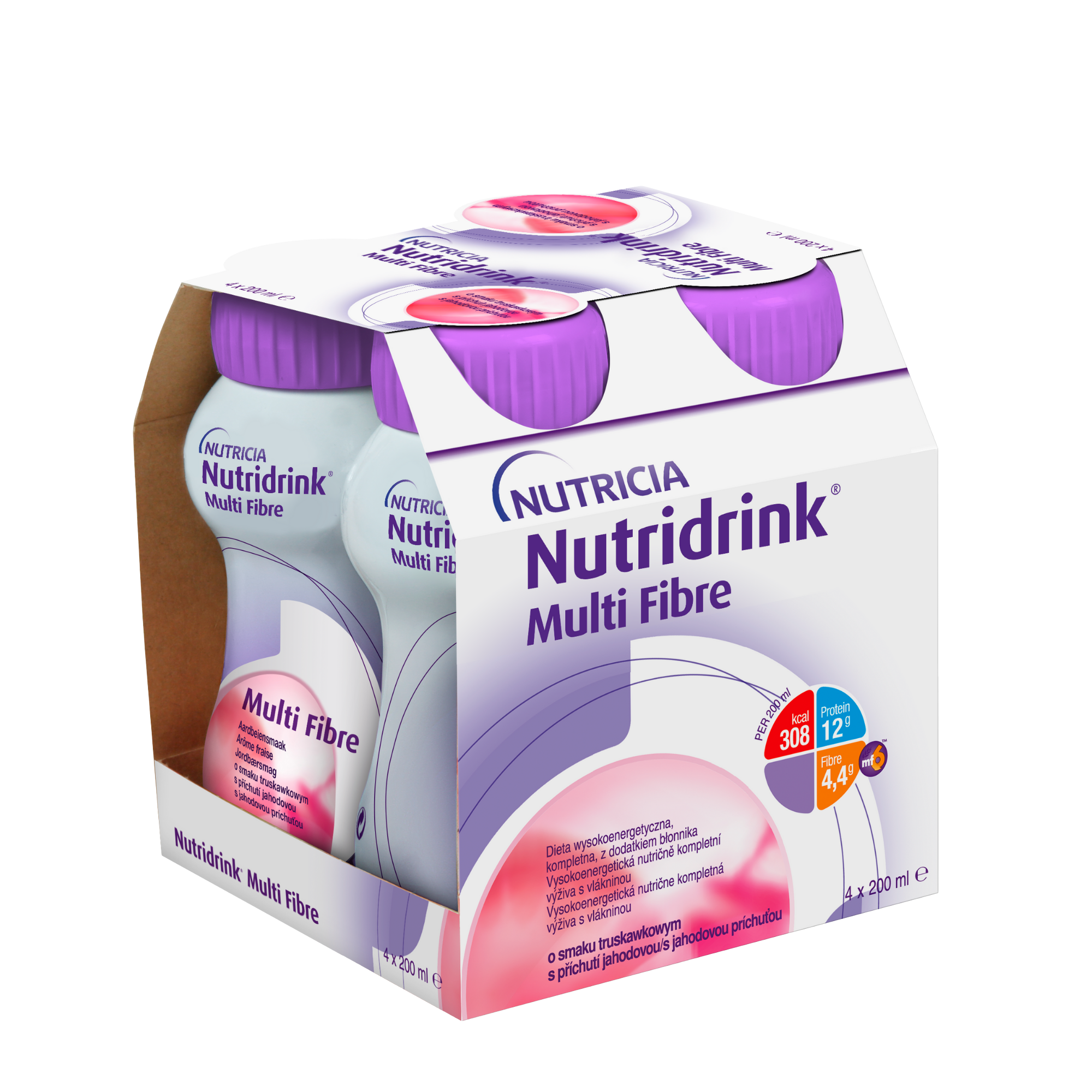 Fotografie Nutridrink Multi Fibre s jahodovou příchutí 4 x 200 ml