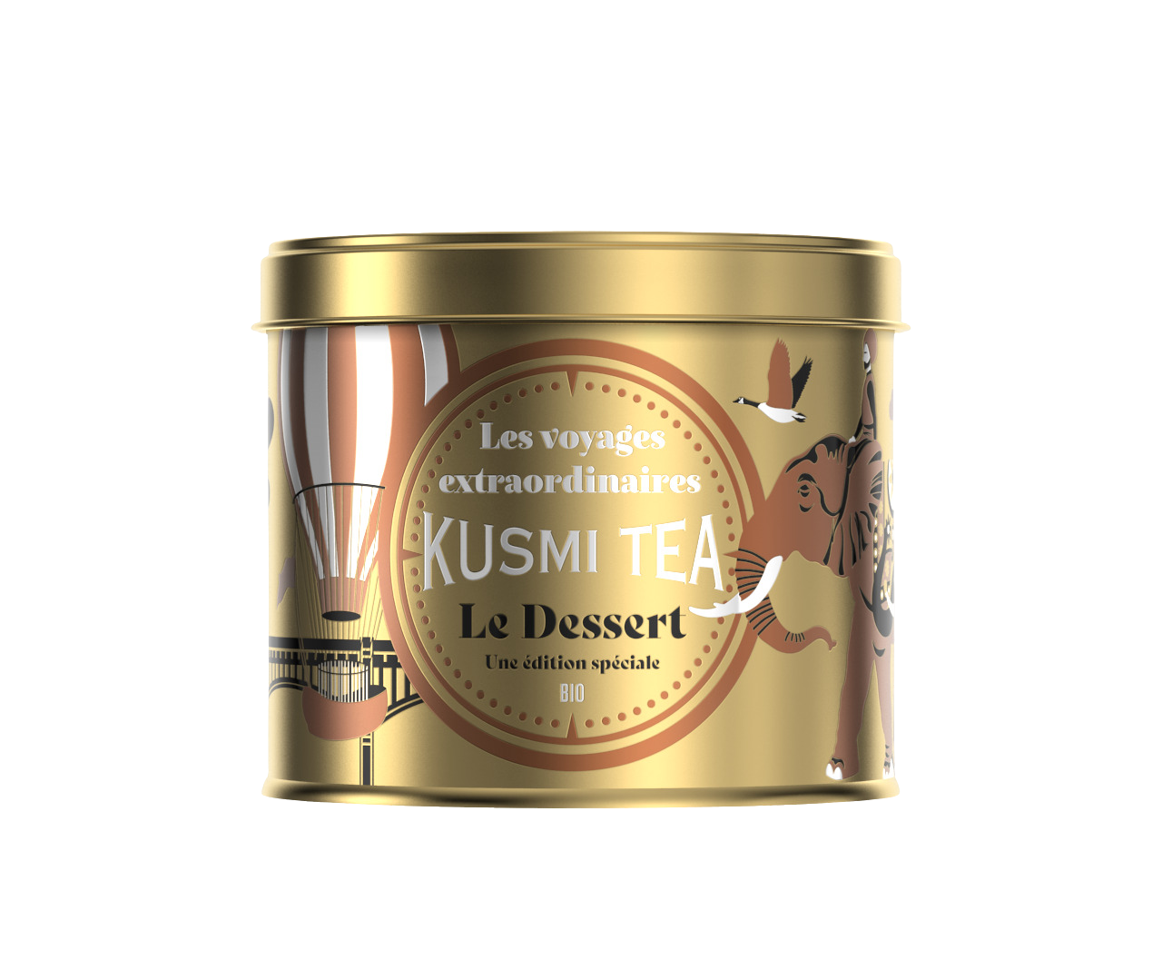 KUSMI TEA Sypaný Vánoční zelený čaj Le Dessert Bio, kovová dóza, 90 g