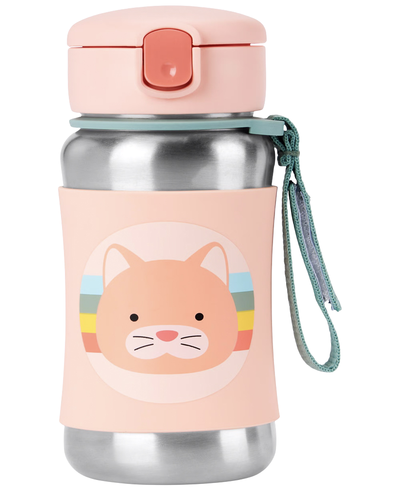 SKIP HOP Spark Style Láhev s brčkem na vodu nerez Kočička 12m+ 350 ml