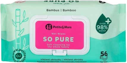 Fotografie Petite&Mars Ubrousky vlhčené SO PURE bambusové bioodbouratelné 56 ks