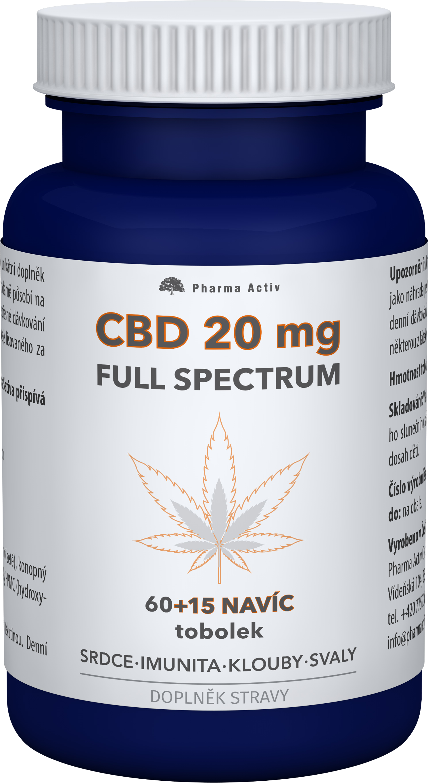 Fotografie PHARMA ACTIV CBD 20mg Full Spectrum 60+15 tobolek