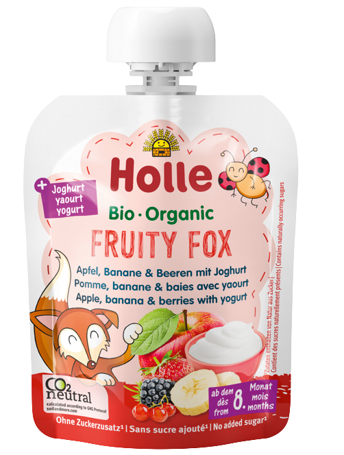 Holle Fruity Fox - bio detské ovocné pyré s jogurtom. 85 g