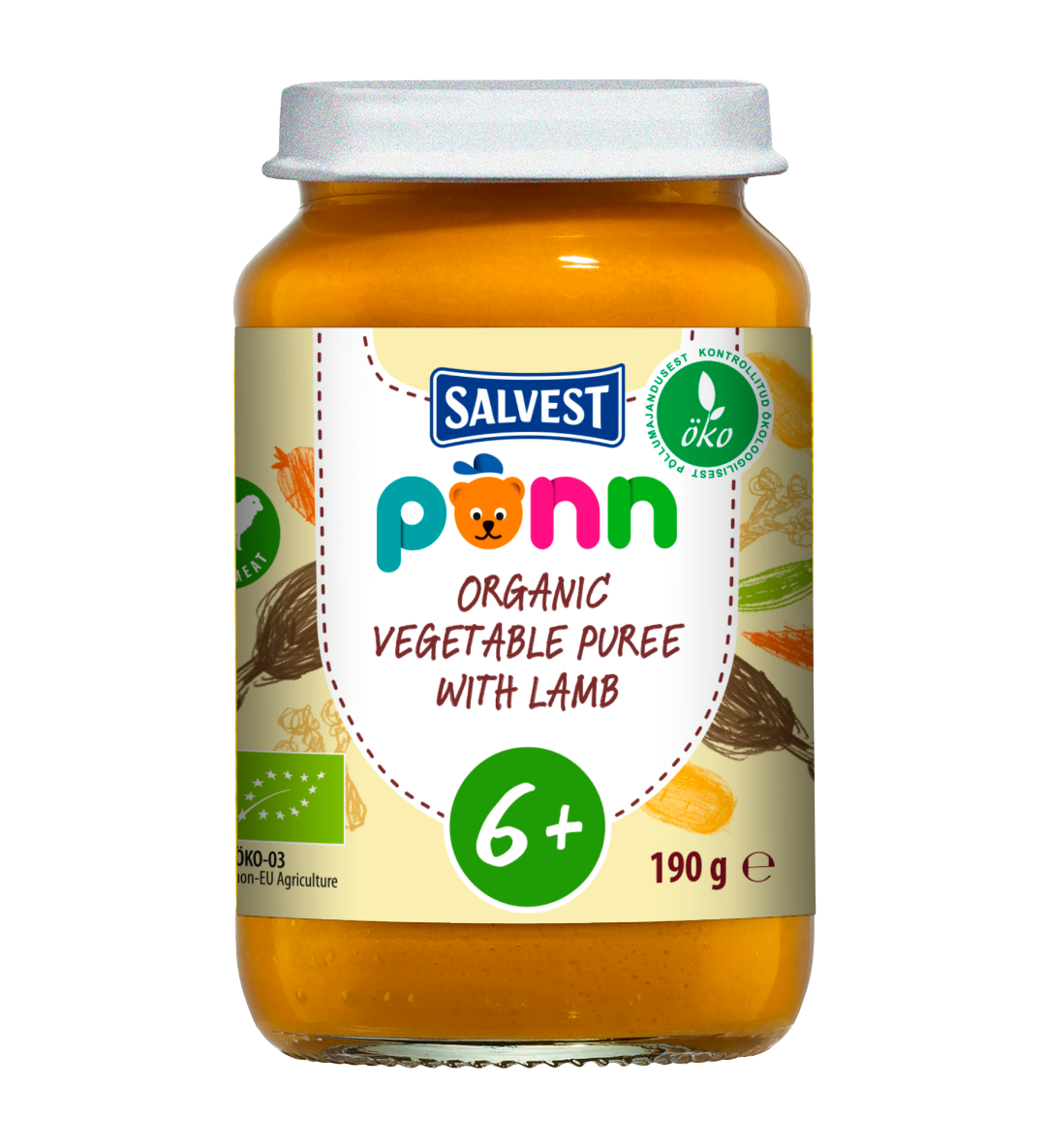 Fotografie Salvest PONN BIO Jehněčí maso se zeleninovým pyré 6+ měsíců a výš 190 g
