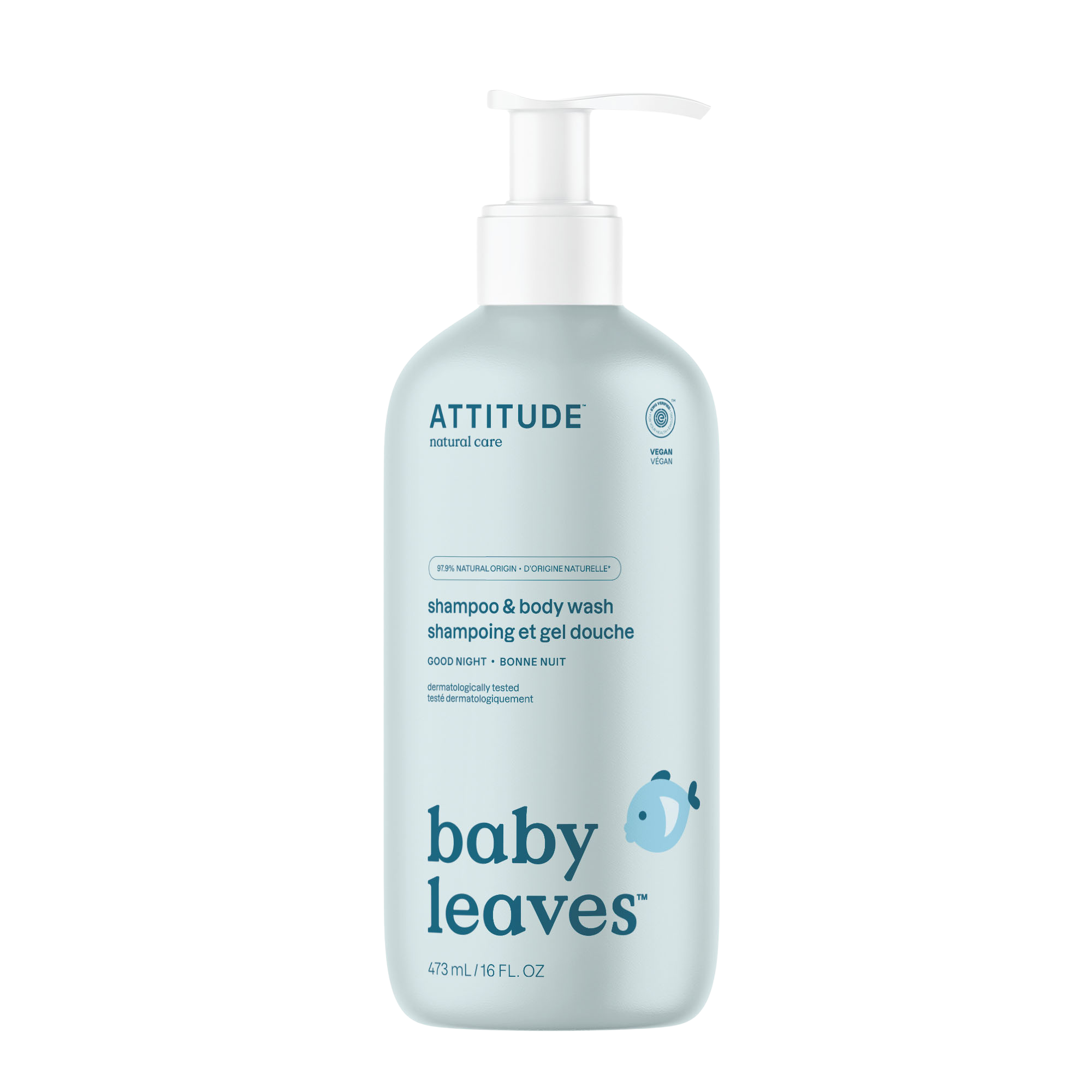 ATTITUDE Dětský šampon a tělové mýdlo (2 v 1) Baby leaves s vůní Good night 473 ml