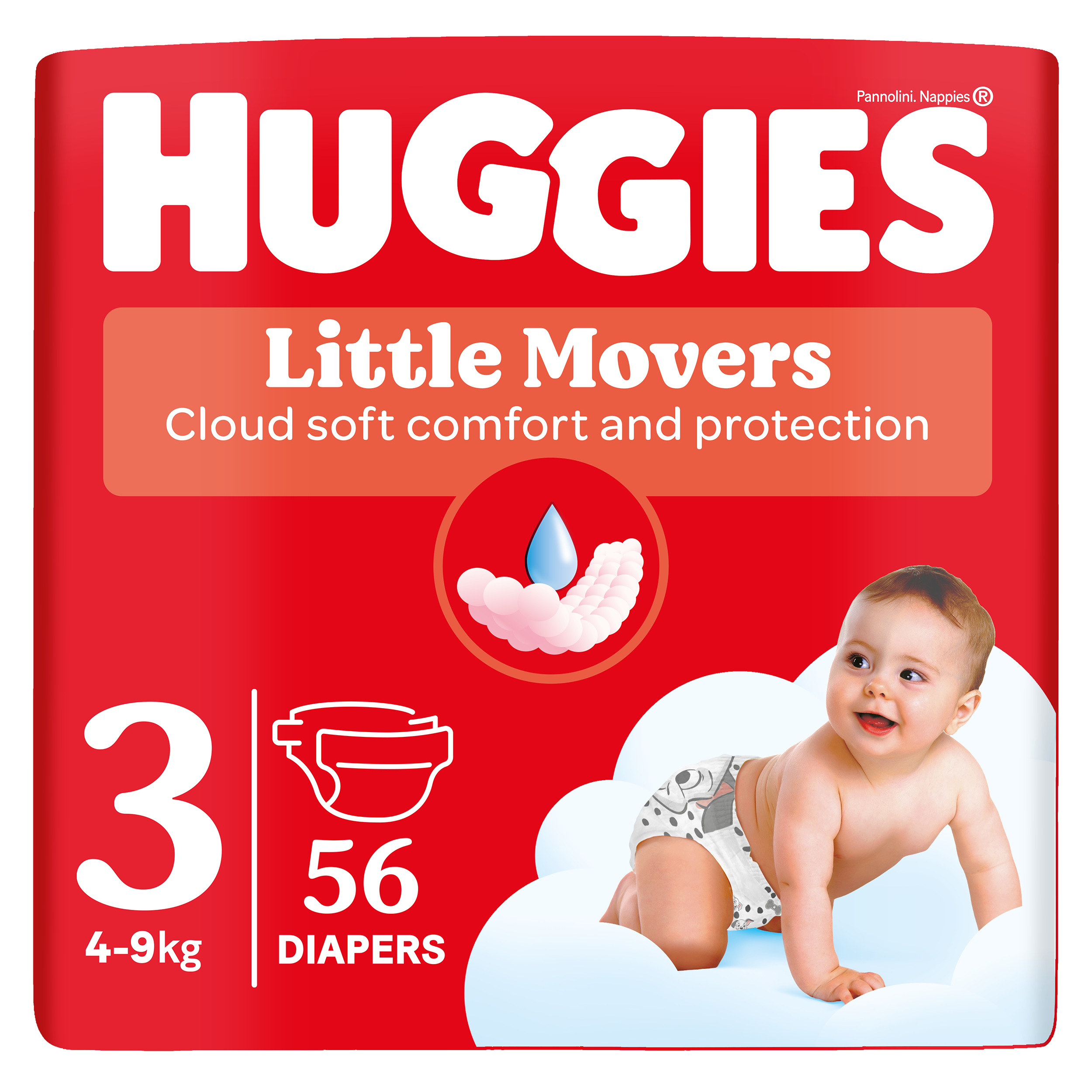 HUGGIES® Little Movers plenky 3 (4 - 9 kg) 56 ks
