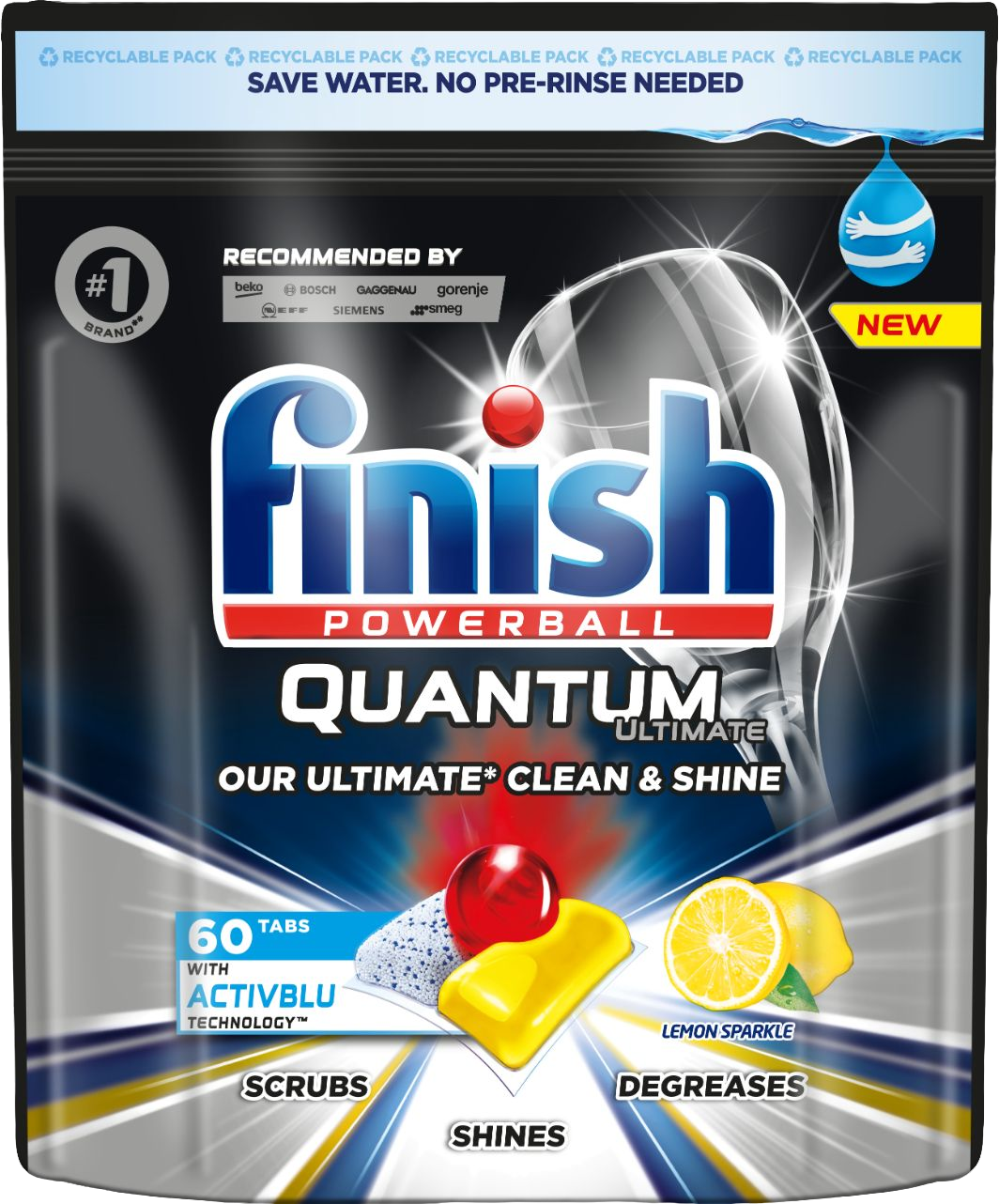 Finish Quantum Ultimate Lemon Sparkle Kapsle do myčky nádobí 60 ks
