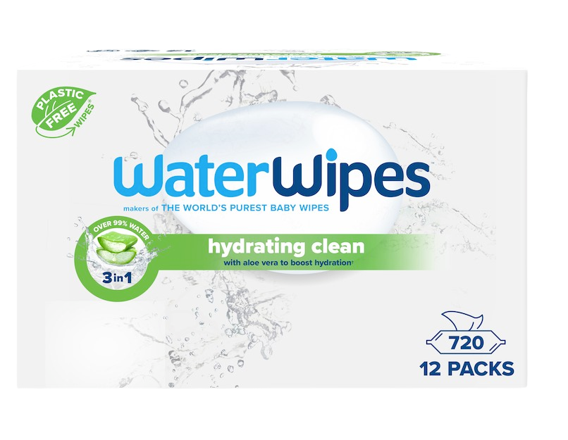 Fotografie WATERWIPES Ubrousky vlhčené Hydrating clean bez obsahu plastů 12 x 60 ks