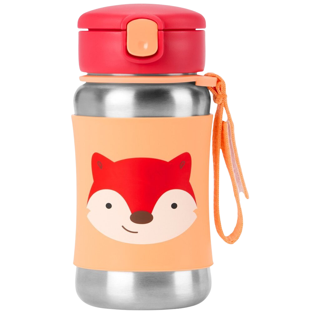 SKIP HOP Spark Style Láhev s brčkem na vodu nerez Liška 12m+ 350 ml