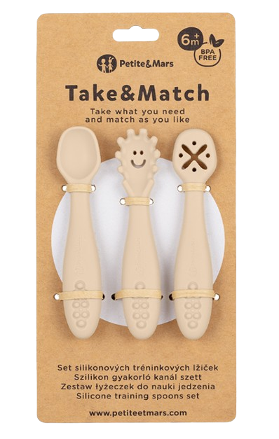 Petite&Mars Set silikónových tréningových lyžičiek Take&Match Desert Sand 6m+ 3 ks