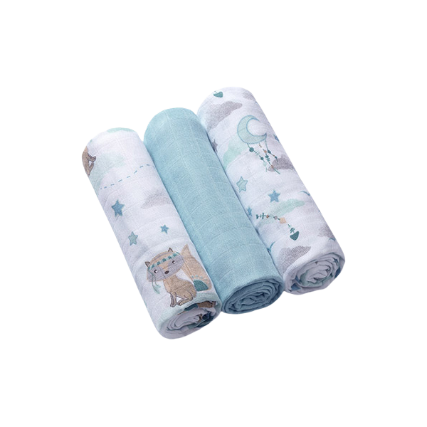 BABYONO Pleny bambusové Blue, 70x70 cm 3 ks