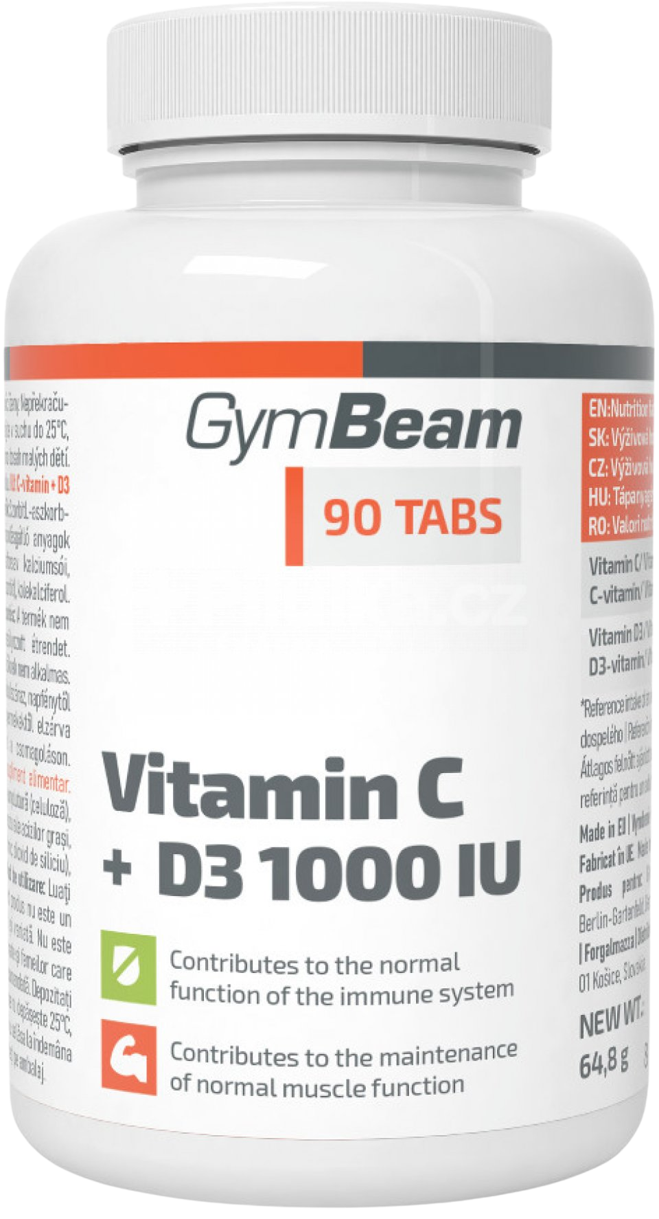 GymBeam Vitamin C + D3 1000 IU tablety s vitamínmi 90 tbl