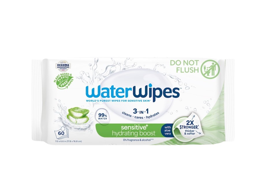Fotografie WATERWIPES Ubrousky vlhčené Hydrating clean bez obsahu plastů 60 ks