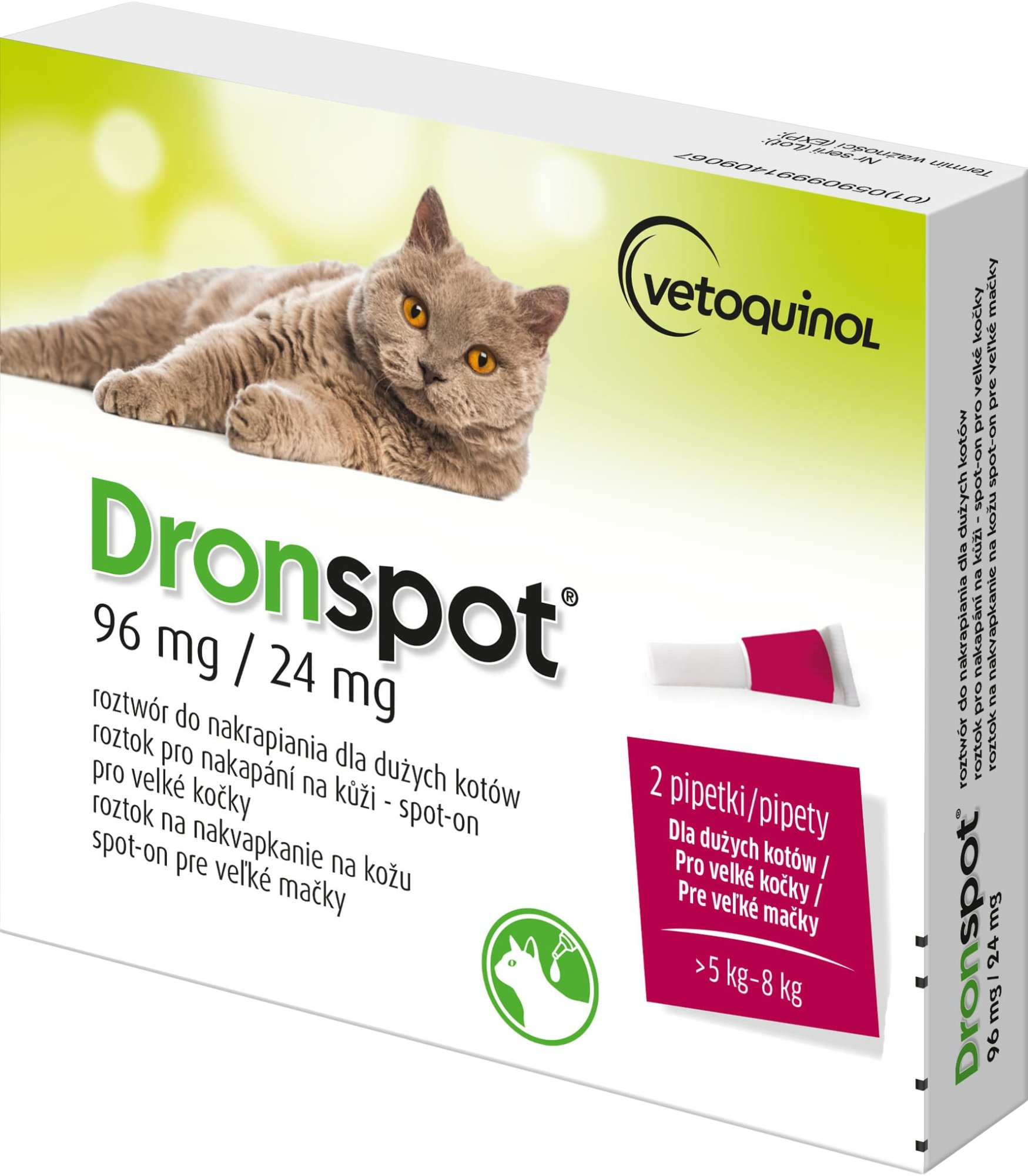 Dronspot 96 mg/24 mg Velké kočky spot-on 2 x 1.12 ml