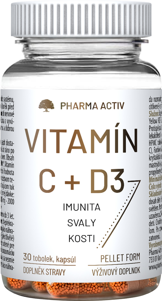 Fotografie PHARMA ACTIV Vitamín C+ D3 30 tobolek