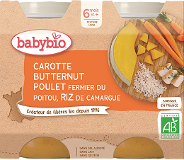 Babybio menu mrkva s maslovou tekvicou, kuraťom a ryžou 2 x 200 g