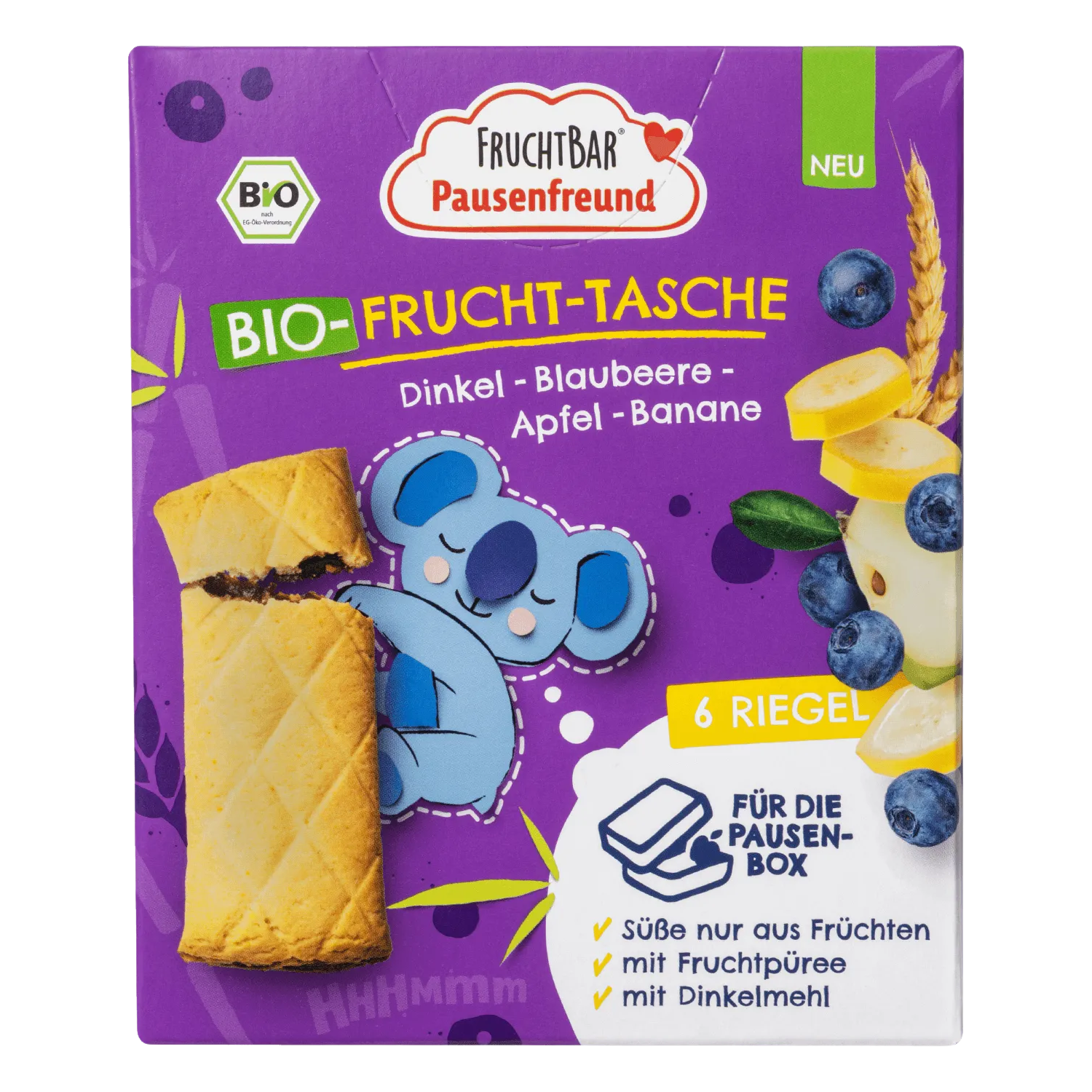 FRUCHTBAR BIO Špaldové taštičky jablko, borůvky a banán 6 x 22 g