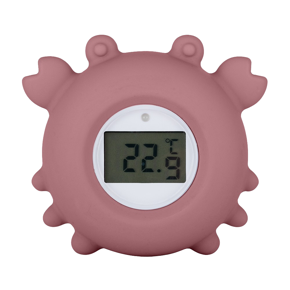 Fotografie PETITE&MARS Teploměr silikonový digitální do vody Crab Caleb Dusty Rose 0m+