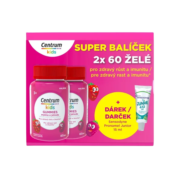 Centrum Kids Gummies malina a jahoda 2 x 60 ks + dárek