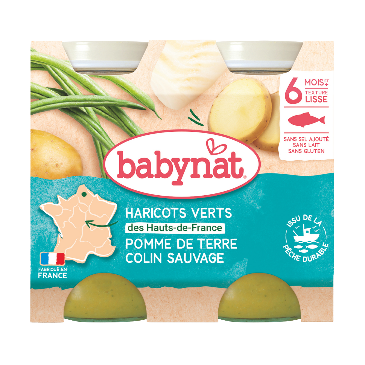 Babybio brambory a zelené fazolky s aljašskou treskou 2 x 200 g