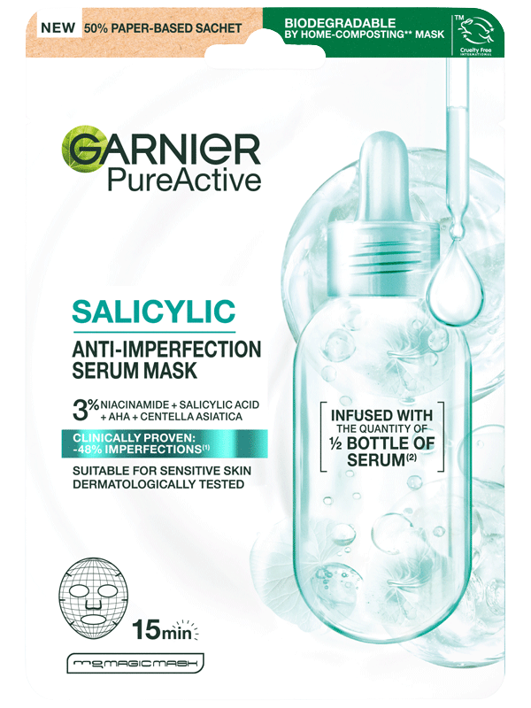 Fotografie GARNIER Pure Active Salicylic Textilní sérum maska 28 g