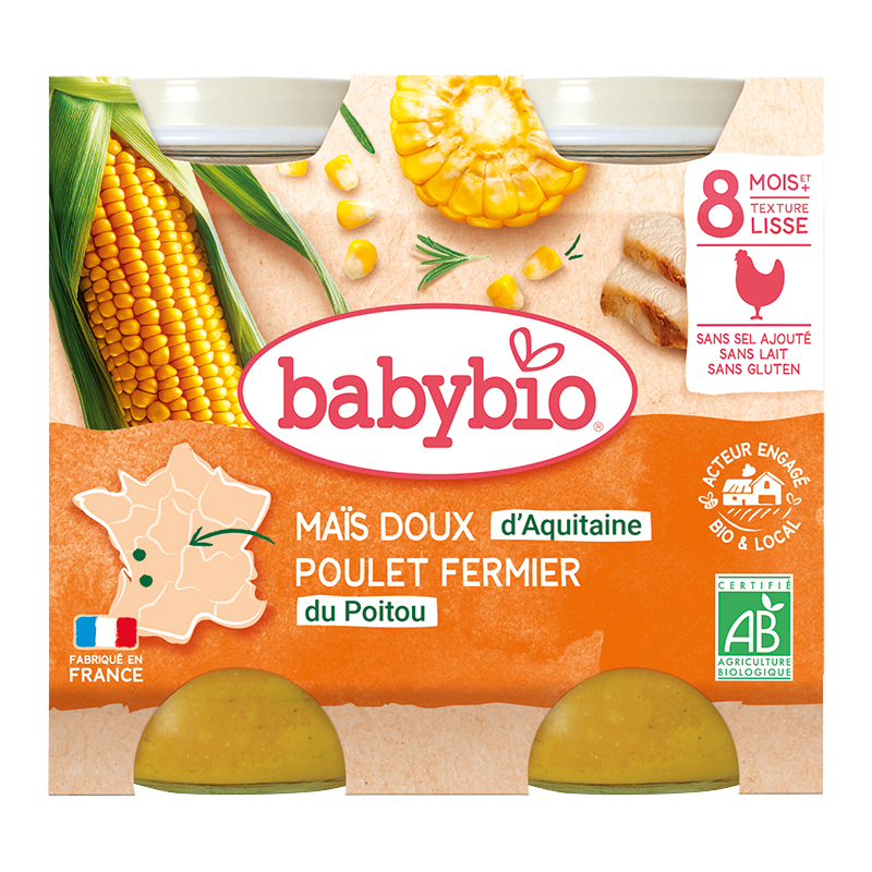 Babybio sladká kukuřice s kuřecím masem 2 x 200 g