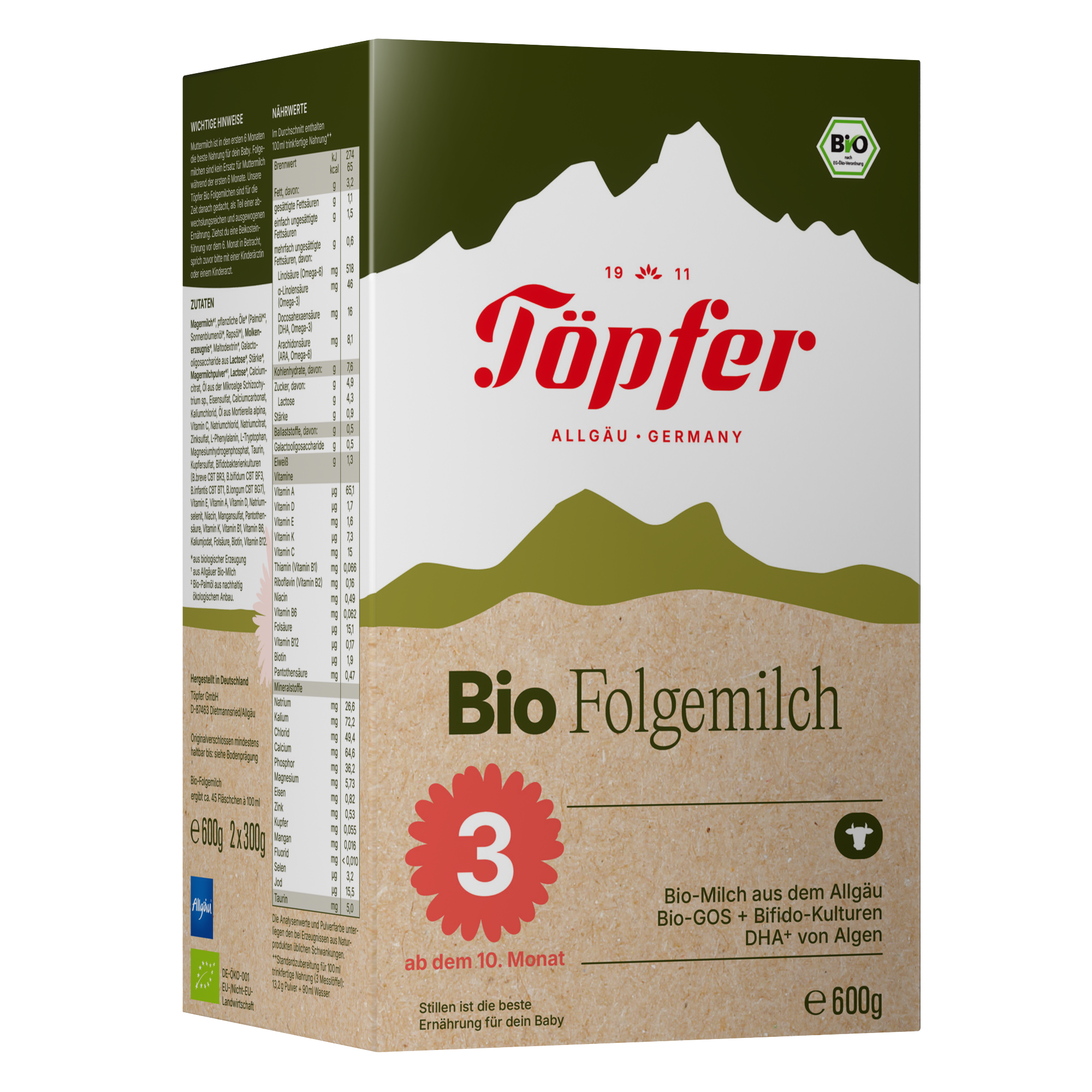 Fotografie TÖPFER BIO 3 pokračovací mléčná kojenecká výživa 600 g