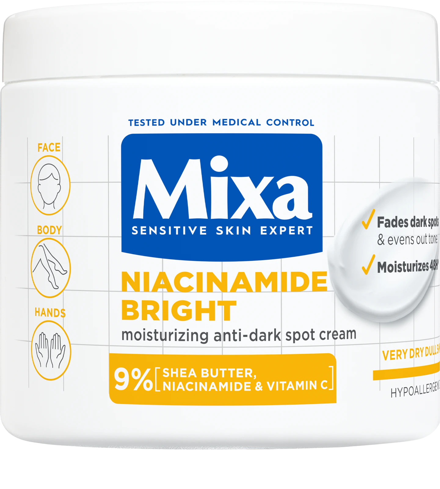 Fotografie MIXA Niacinamide Bright hydratační krém proti tmavým skvrnám 400 ml