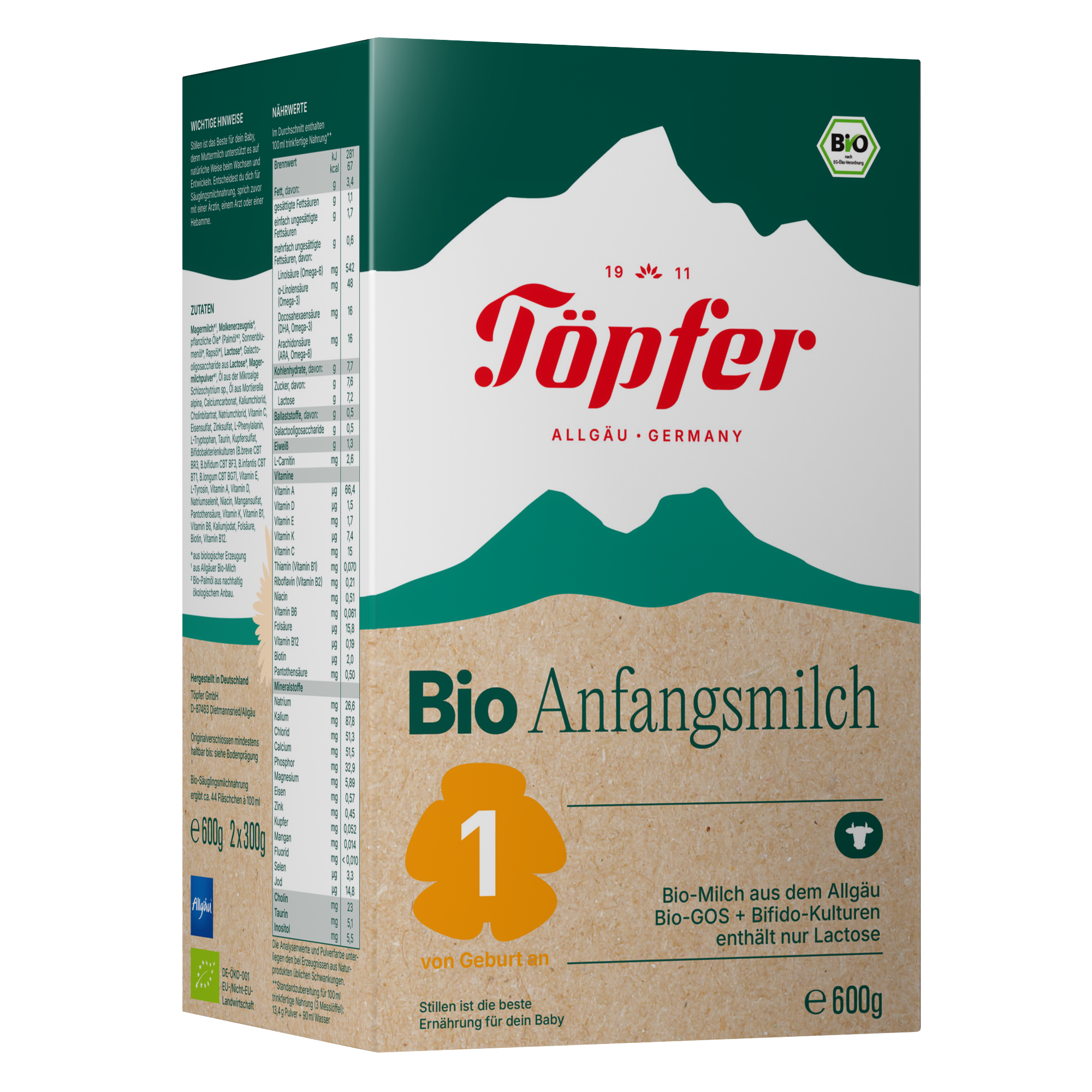 Fotografie TÖPFER BIO 1 počáteční mléčná kojenecká výživa 600 g