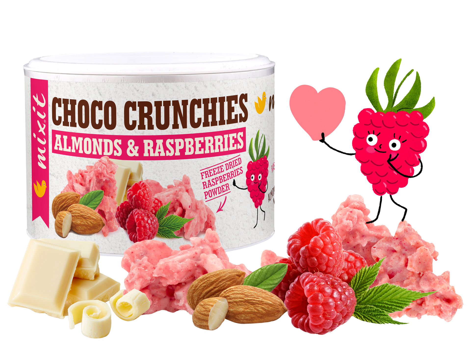 MIXIT Crunchies - Malinové čokohrudky s mandlemi 140 g