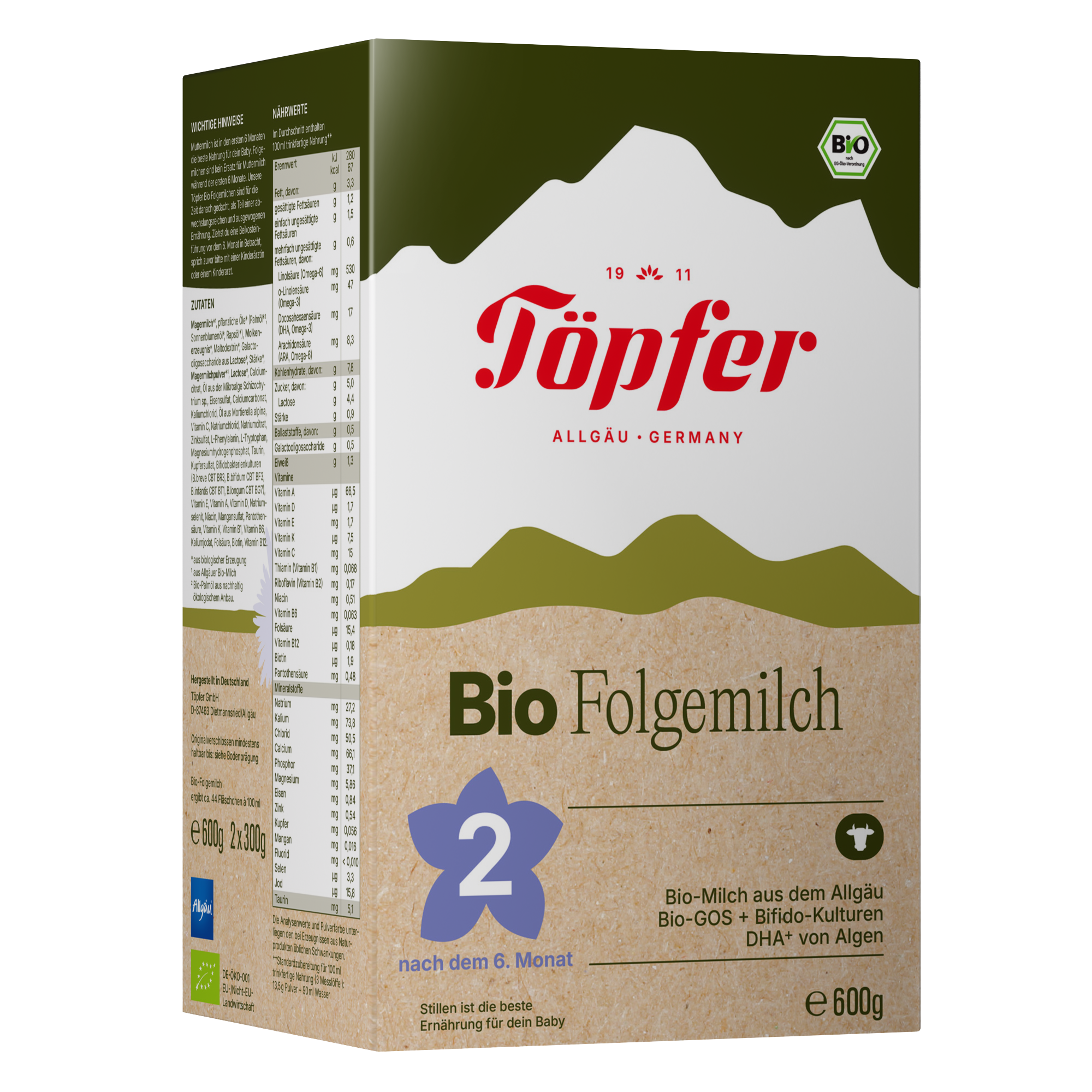 Fotografie TÖPFER BIO 2 pokračovací mléčná kojenecká výživa 600 g