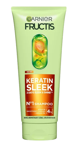 Fotografie GARNIER Fructis Keratin Sleek Šampon na suché a krepaté vlasy 200 ml
