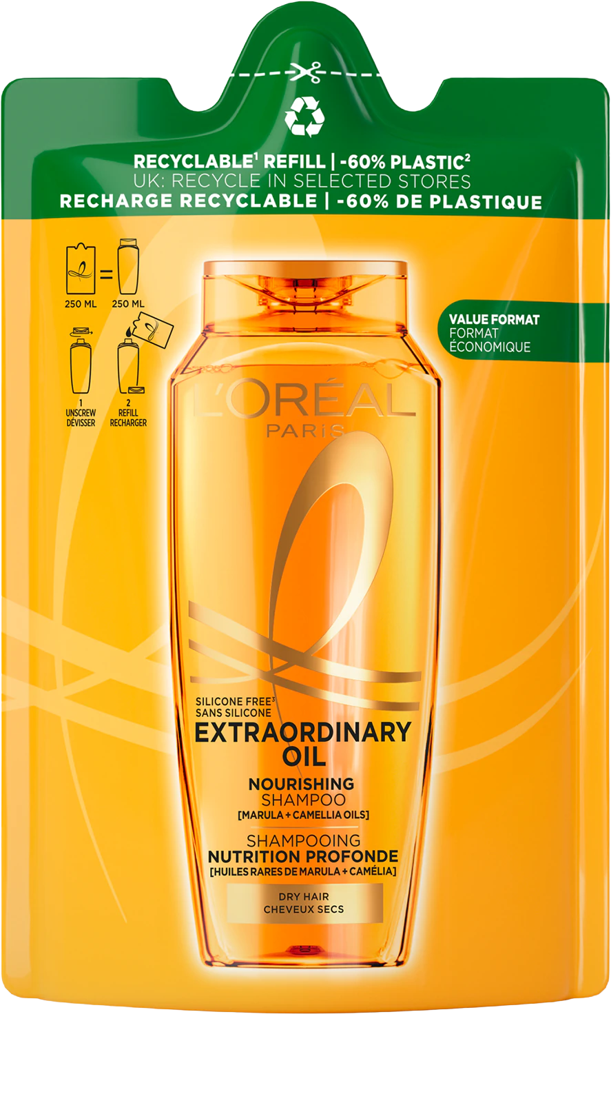 Fotografie L'ORÉAL PARIS Elseve Extraordinary oil náhradní náplň do šamponu 250 ml