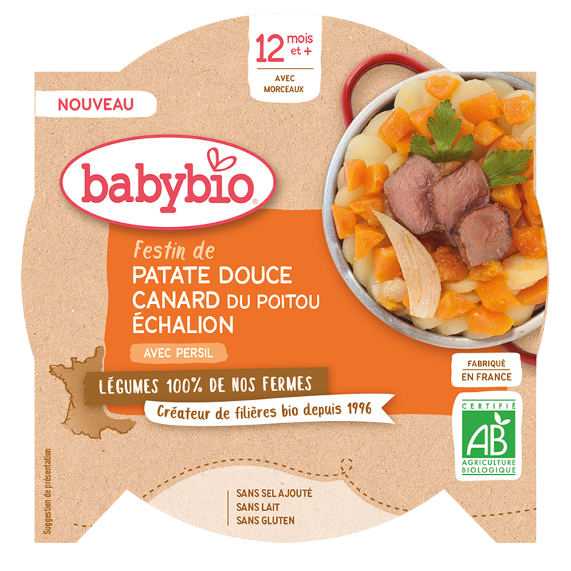 Babybio sladké brambory s kachnou a šalotkou Echalion 230 g