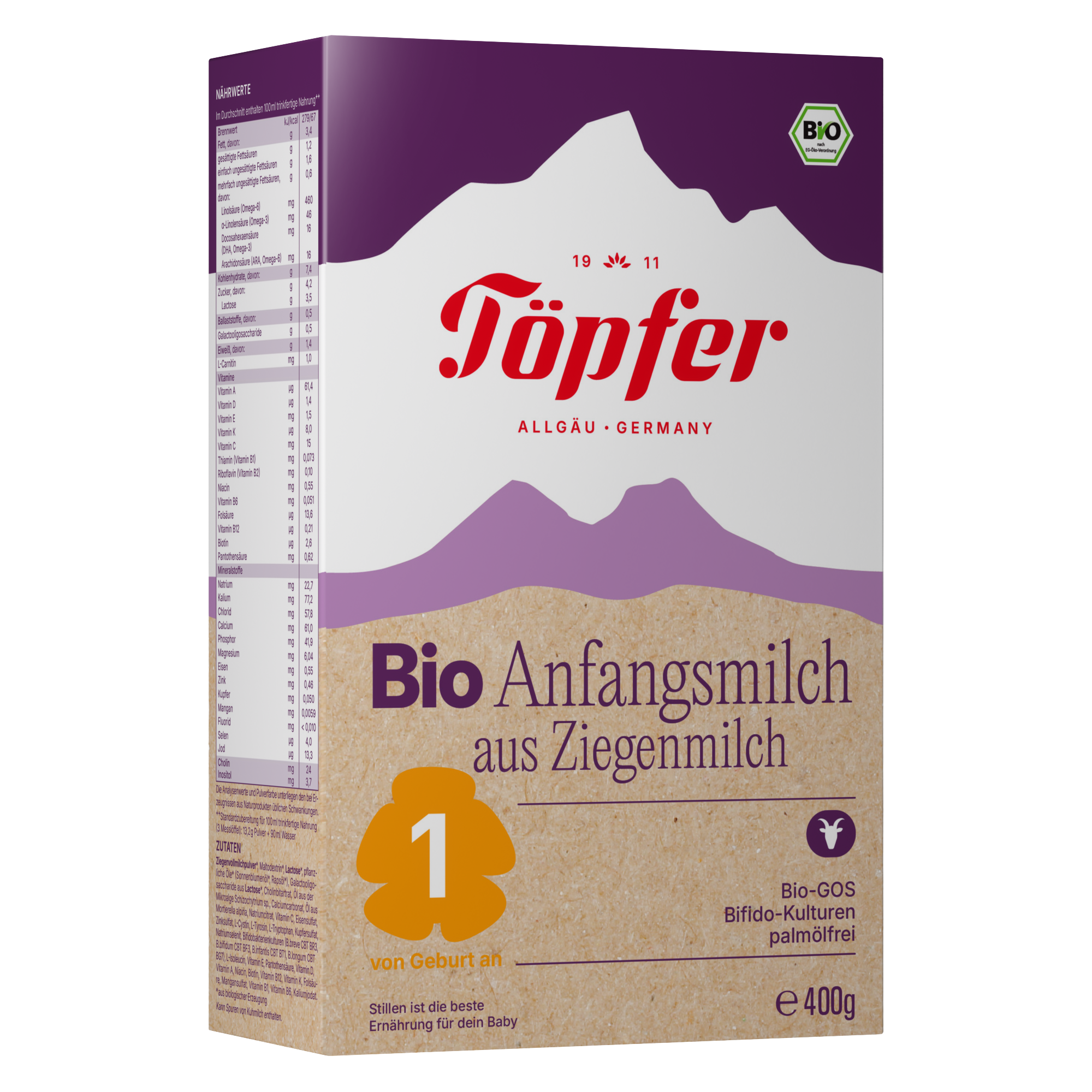 TÖPFER BIO 1 z kozího mléka – počáteční kojenecká výživa 400 g