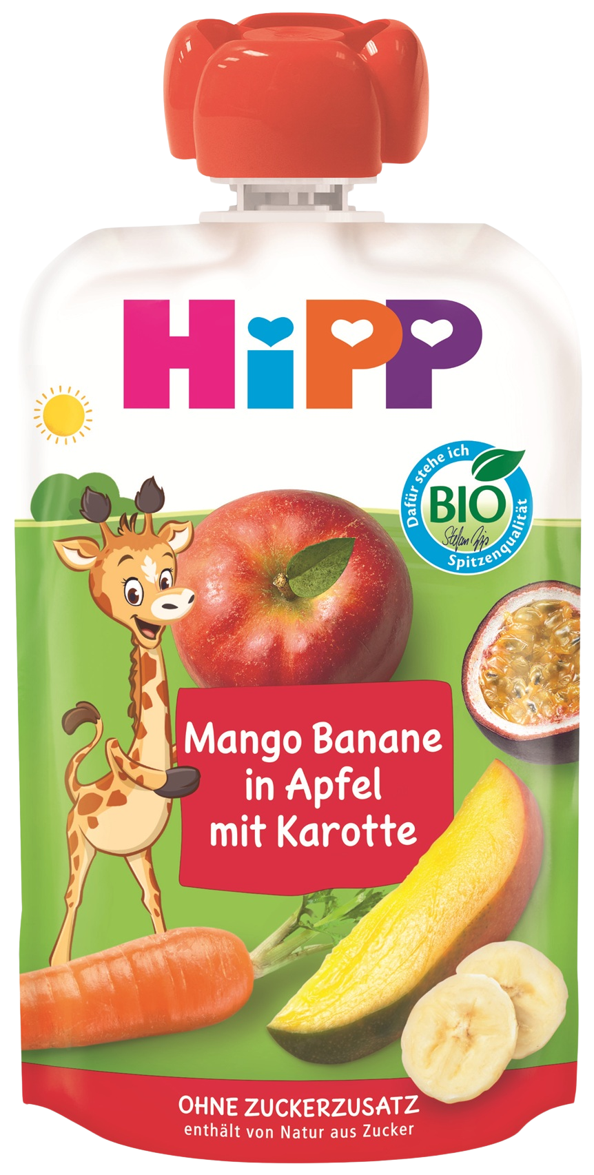 HIPP BIO Kapsička jablko, banán, mango a mrkev 100 g