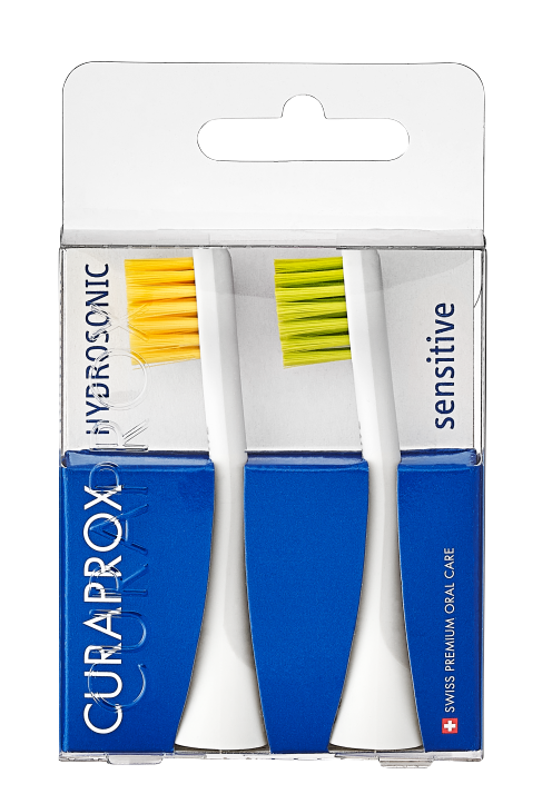 Fotografie CURAPROX Náhradní hlavice hydrosonického kartáčku sensitive žlutá/zelená 2 ks