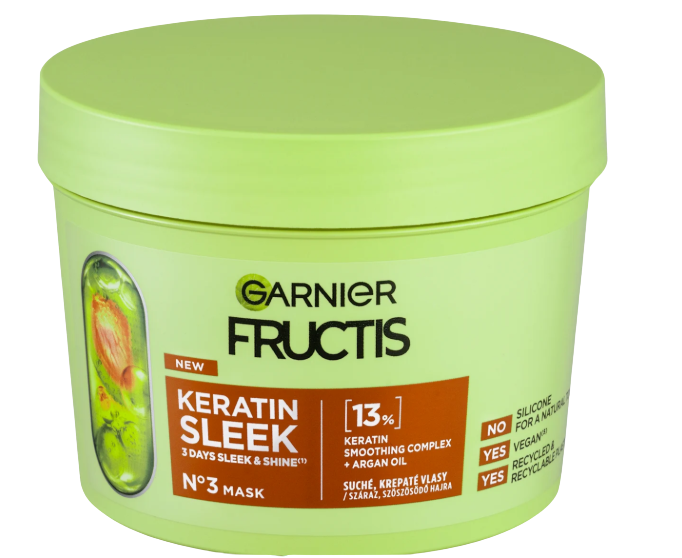 Fotografie GARNIER Fructis Keratin Sleek maska na suché a krepaté vlasy 370 ml