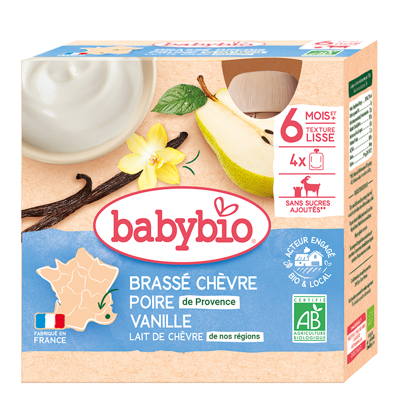 Fotografie Babybio Svačinka z kozího mléka s hruškou a vanilkou 4 x 85 g